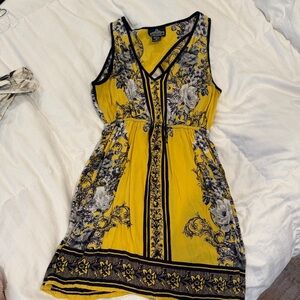 Angie Yellow and Black Floral Midi Dress